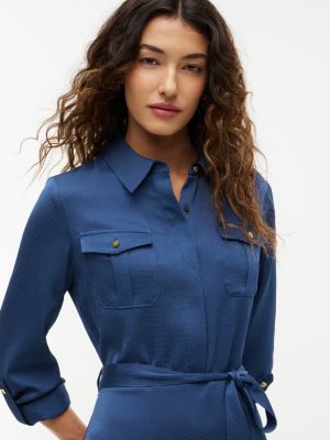 Женское платье Tommy Hilfiger Textured Satin Utility Shirtdress, цвет: Морской — фото 2
