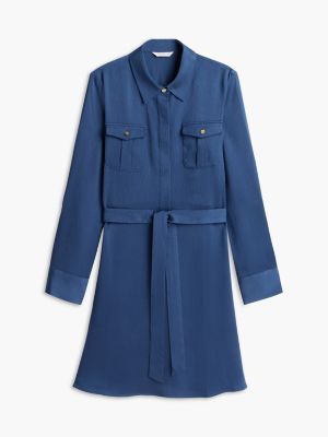 Женское платье Tommy Hilfiger Textured Satin Utility Shirtdress, цвет: Морской — фото 5