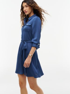 Женское платье Tommy Hilfiger Textured Satin Utility Shirtdress, цвет: Морской — фото 3
