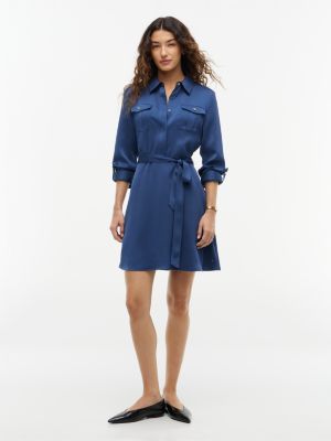 Женское платье Tommy Hilfiger Textured Satin Utility Shirtdress, цвет: Морской — фото 1