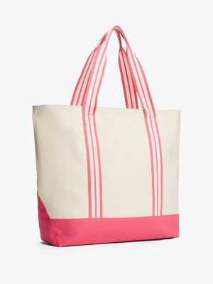 Striped Handle Tote, Natural / Garden Rose