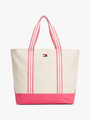 Striped Handle Tote, Natural / Garden Rose