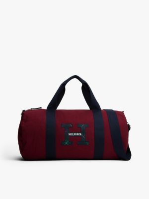 Plaid Varsity Patch Duffle Bag, Deep Rouge