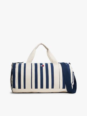 Nautical Stripe Canvas Duffle Bag, Natural/Carbon Navy