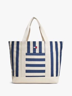 Nautical Stripe Canvas Tote Bag, Natural/Carbon Navy