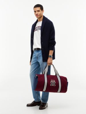 Мужская сумка Tommy Hilfiger Varsity Monogram Canvas Duffel, цвет: Бордовый — фото 2