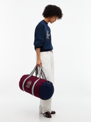 Мужская сумка Tommy Hilfiger Varsity Monogram Canvas Duffel, цвет: Бордовый — фото 3