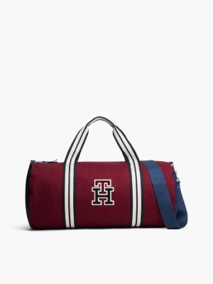 Мужская сумка Tommy Hilfiger Varsity Monogram Canvas Duffel, цвет: Бордовый — фото 1