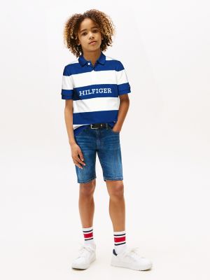 Kids' Stripe Hilfiger Logo Polo, Anchor Blue Stripe