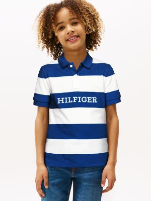 Kids' Stripe Hilfiger Logo Polo, Anchor Blue Stripe