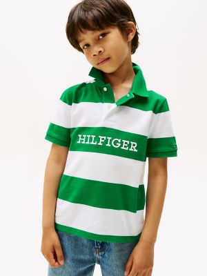 Kids' Stripe Hilfiger Logo Polo, Olympic Green Stripe