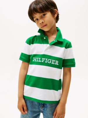Kids' Stripe Hilfiger Logo Polo, Olympic Green Stripe