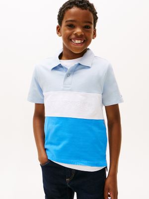 Kids' Colorblock Monotype Logo Polo, Breezy Blue