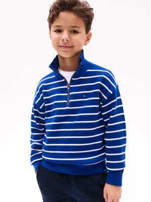 Kids' Stripe Quarter-Zip Sweater, Anchor Blue