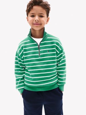 Kids' Stripe Quarter-Zip Sweater, Olympic Green