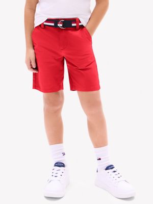 Kids' Belted Chino Short, Primary Red