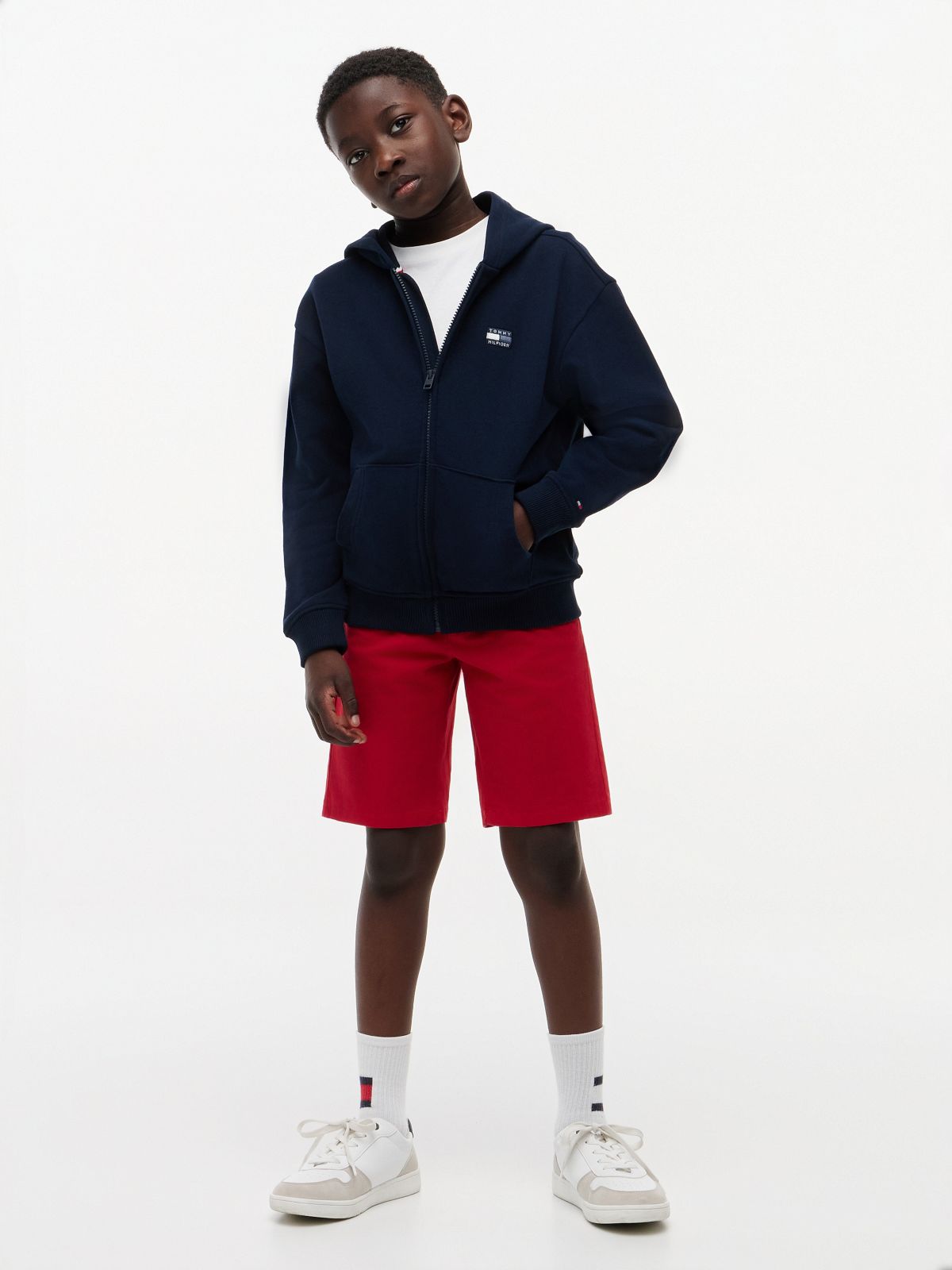Kids' Belted Chino Short — Primary Red