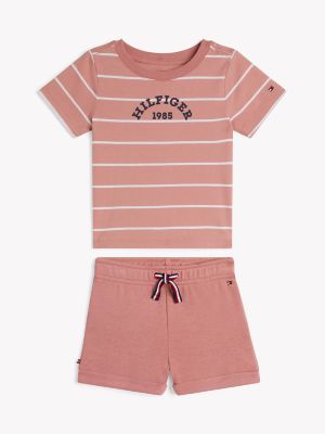 Babies' Stripe Shirt and Short Set, Teaberry Blossom