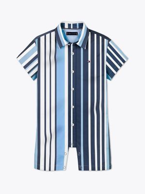 Babies' Stripe Shortall, Breezy Blue/Navy Stripe