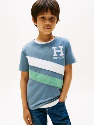Kids' Diagonal Colorblock Logo T-Shirt, Blue Coal
