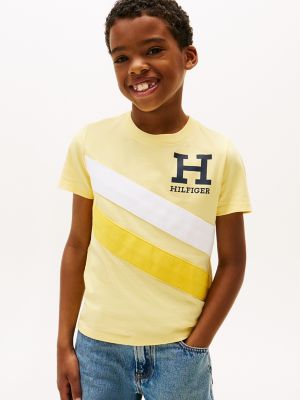 T-shirt à logo en diagonale à contraste de couleurs pour enfants, Citronella