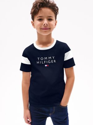 Kids' Logo Stripe-Sleeve T-Shirt, Navy