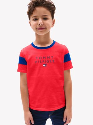 Kids' Logo Stripe-Sleeve T-Shirt, Primary Red