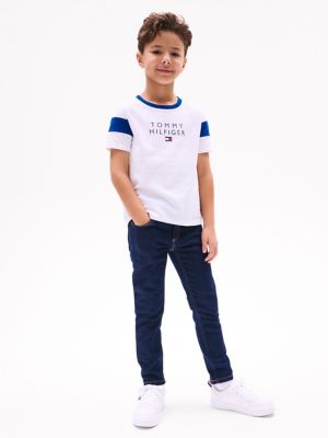 Kids' Logo Stripe-Sleeve T-Shirt, Optic White