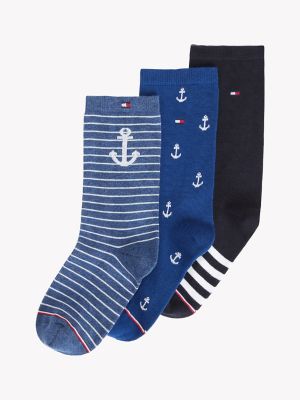 Kids' Nautical Trouser Sock 3-Pack, Anchor Blue / Multi