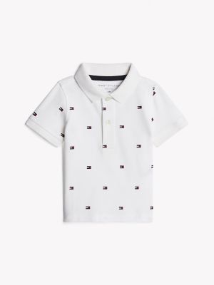 Babies' Allover Flag Print Polo, White