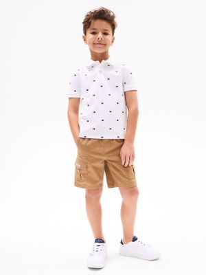 Kids' Allover Flag Print Polo, White