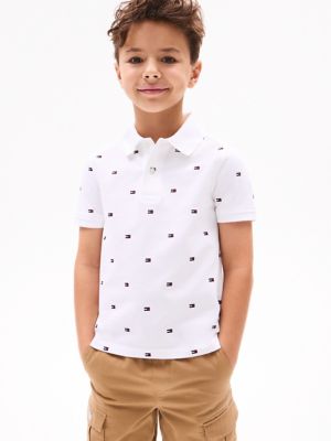 Kids' Allover Flag Print Polo, White