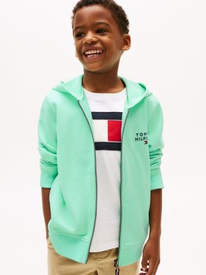 Kids' Hilfiger Logo Zip Hoodie, Miami Aqua