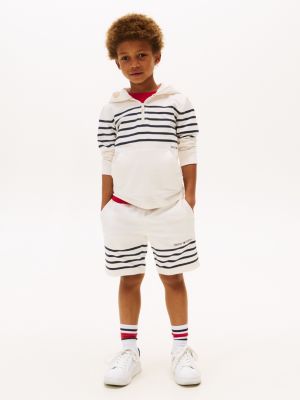 Kids' Breton Stripe Sweatshort, Ancient White