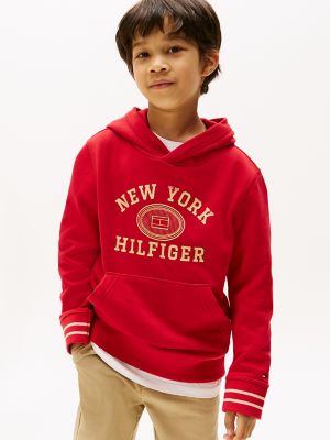 Kids' Embroidered Monotype Logo Hoodie, Primary Red