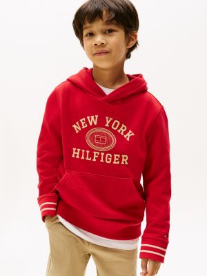 Kids' Embroidered Monotype Logo Hoodie, Primary Red
