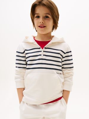 Kids' Breton Stripe Pullover Hoodie, Ancient white 546 110
