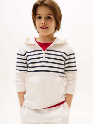 Kids' Breton Stripe Pullover Hoodie, Ancient white 546 110