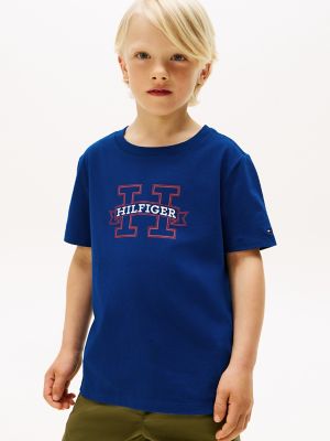 T-shirt à logo H pour enfants, bleu ancre