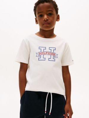 T-shirt à logo H pour enfants, blanc ancien