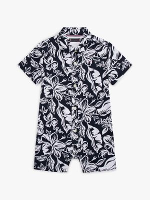 Kids' Tropical Print Slub Cotton Shirt, Navy