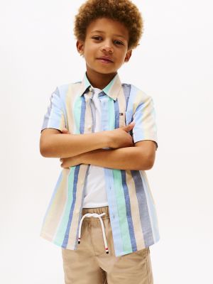 Kids' Stripe Print Slub Cotton Shirt, Vessel Blue Stripe