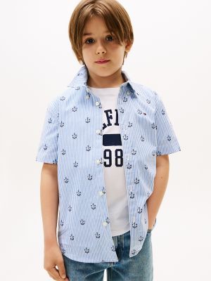 Chemise en popeline extensible à imprimé d'ancres pour enfant, surf doux