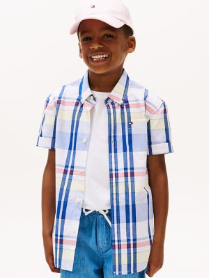 Kids' Short-Sleeve Plaid Shirt, Optic White