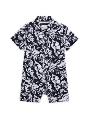 Babies' Tropical Slub Cotton Shortall, Navy