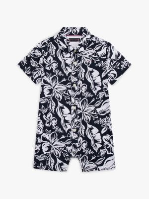 Babies' Tropical Slub Cotton Shortall, Navy
