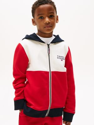 Kids' Hilfiger Logo Colorblock Hoodie, Primary Red