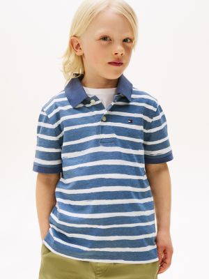 Kids' Washed Stripe Polo, Faded Indigo Stripe