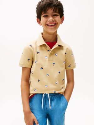 Kids' Allover Sailboat Print Polo, Harvest Wheat