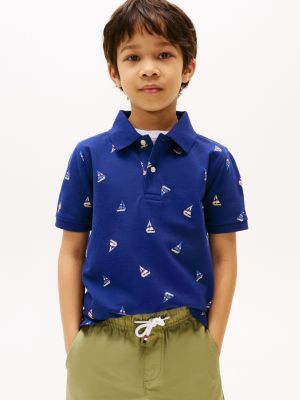 Kids' Allover Sailboat Print Polo, Blue Ink